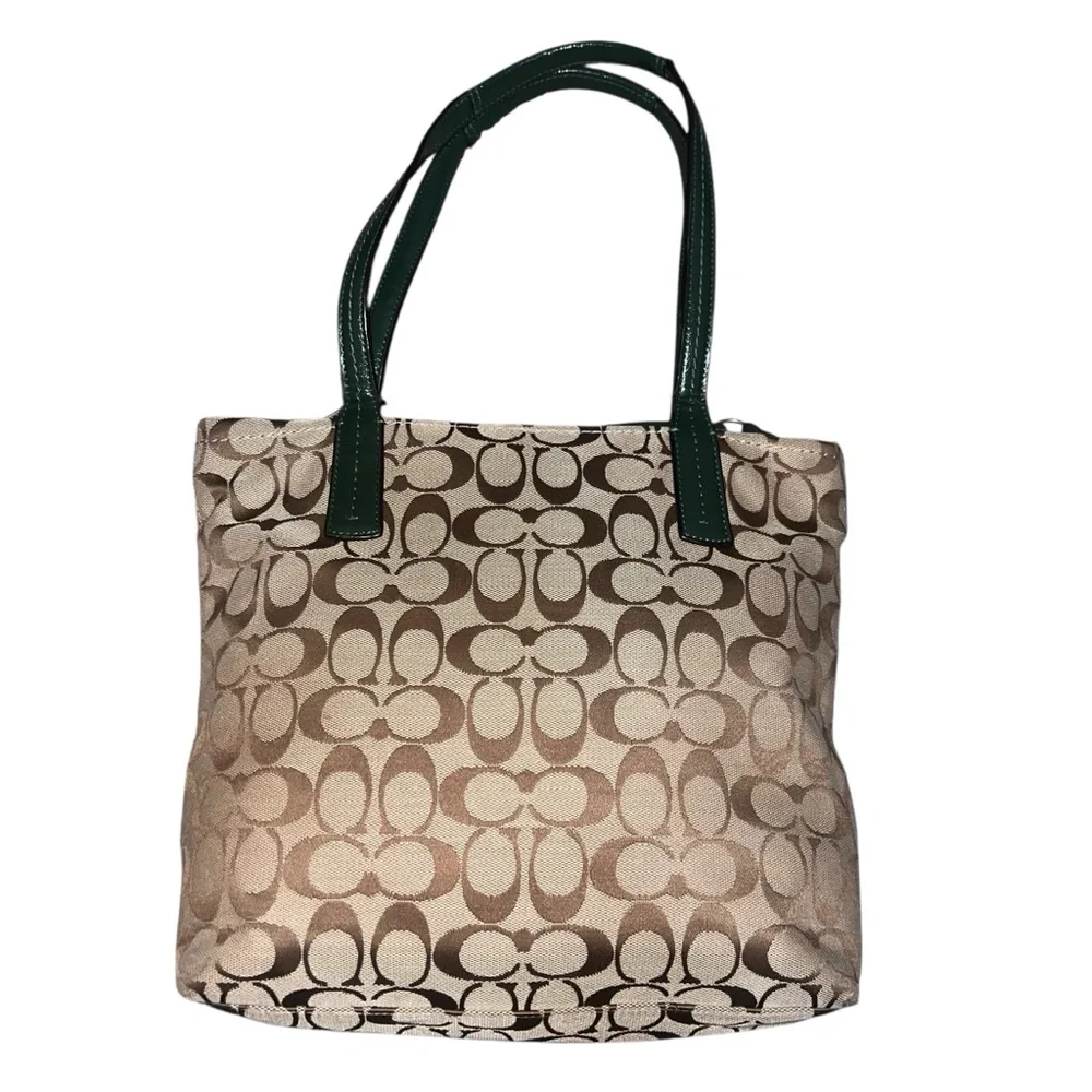 Vintage Coach Y2K Signature Canvas Tote Monogram Dark Green Leather Medium